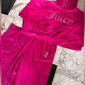 Juicy Couture Fuchsia Velour Hooded Top & Jogger Sleepwear Set XL Crystals Y2K